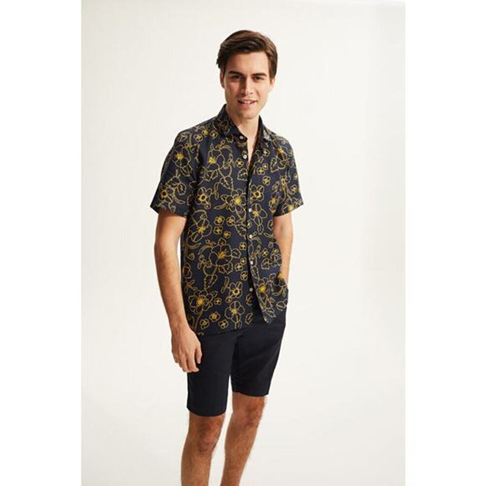 Rodd & Gunn Big Glory Bay Blue Gold Floral‎ Linen Button Down